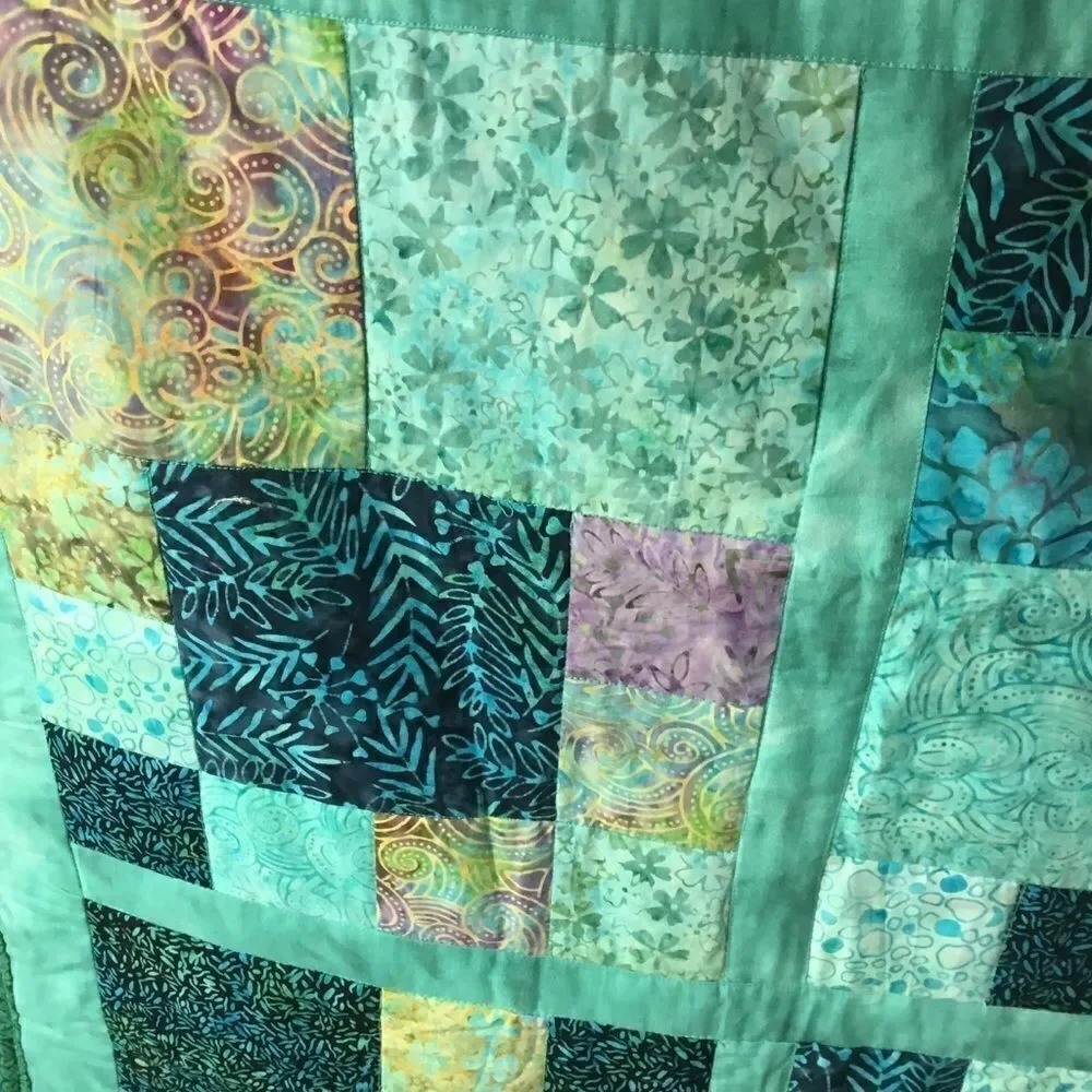 Handmade Quilt Beautiful Aqua Tones